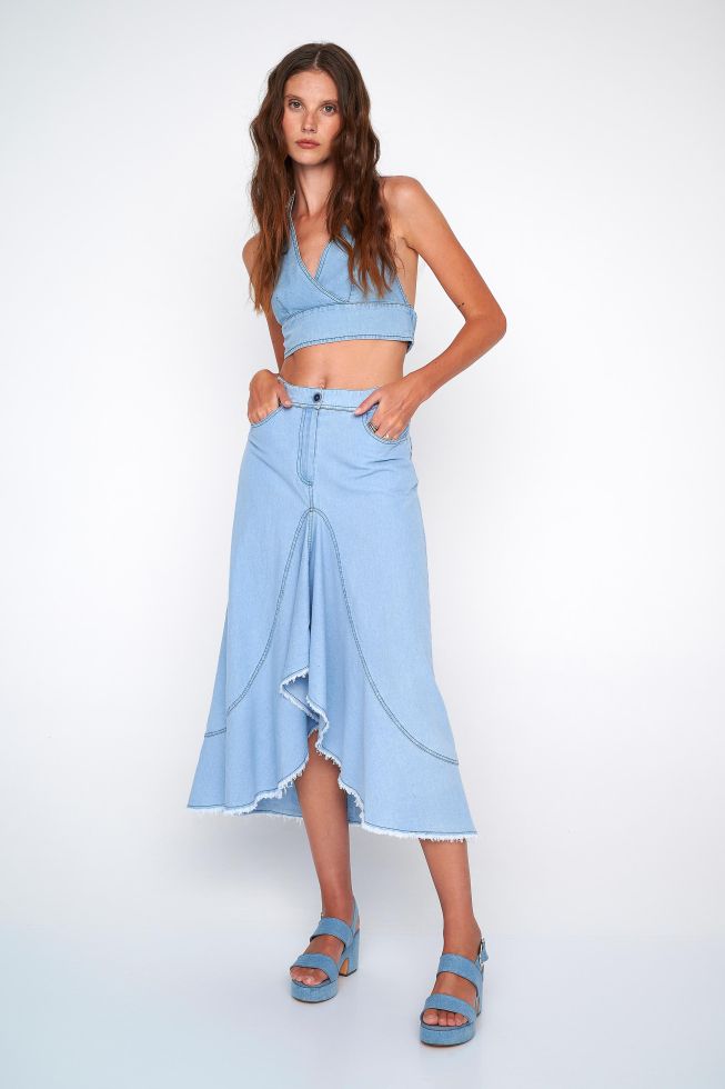 Frayed denim maxi skirt Used