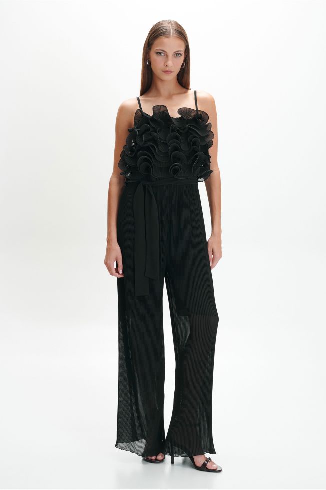 Black ruffle jumpsuit online