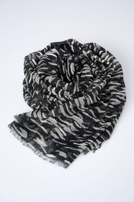Printed frayed scarf - Grey