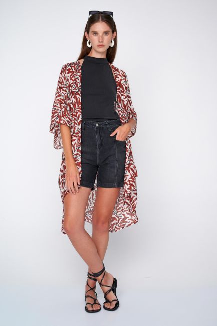 Leaf-print kimono - Paprica