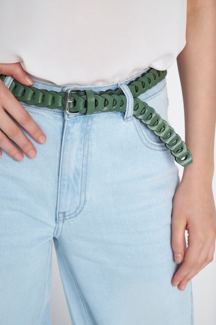 Braided leather belt - Green soap