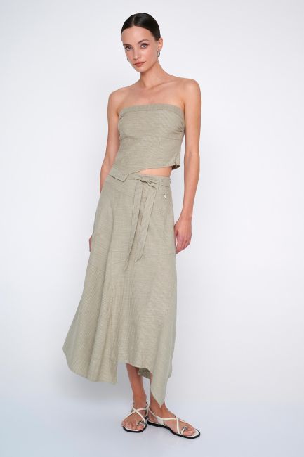 Asymmetric belted skirt - Light khaki