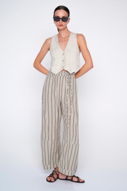 Stripe-pattern trousers - Beige