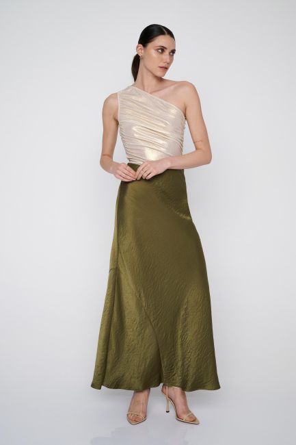 Maxi skirt in satin texture - Olive