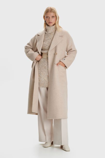 Double-breasted wool-blend coat - Greige