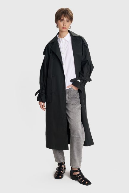 Long trench coat with buttons in the back - Anthrachite