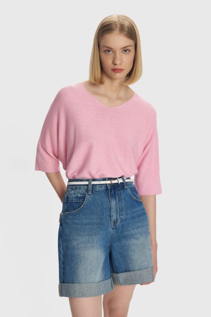 3/4 sleeves knitted blouse - Pink