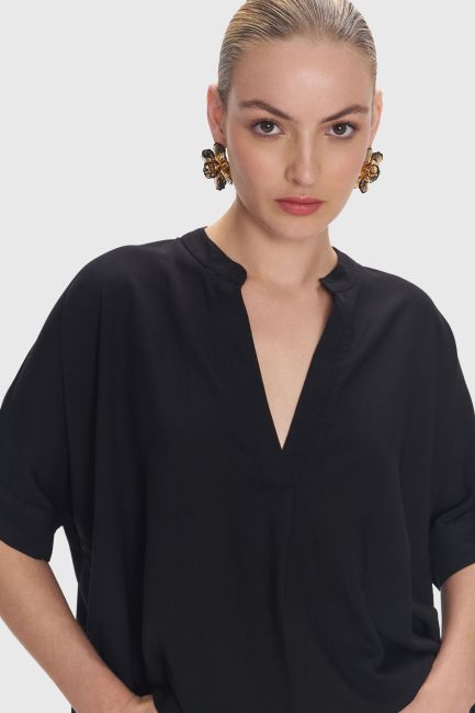 3/4 sleeves tunic in monochrome - Black