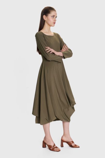 Long-sleeve balloon dress - Light khaki