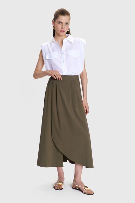 Pleat-detail wrap skirt - Light khaki