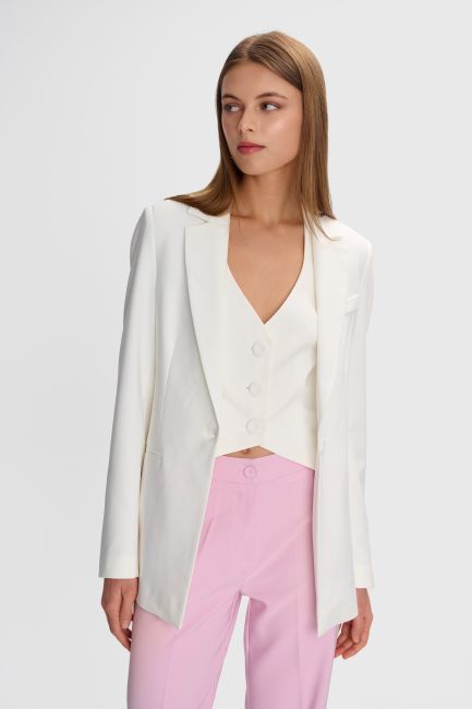 Shoulder-pads waisted blazer - White