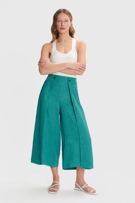 Zip culottes with decorative buttons - Green