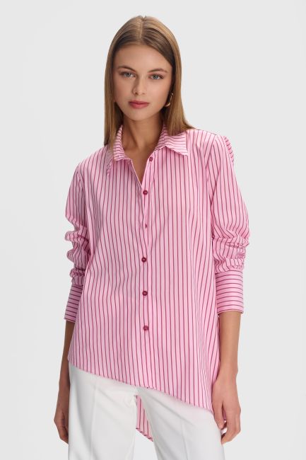 Asymmetric striped-pattern shirt - Pink