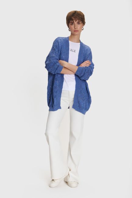 Perforated-knit cardigan - Blue