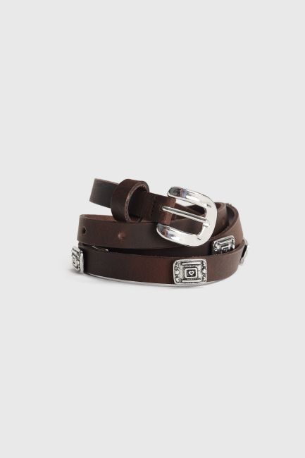 Silver detailed belt - Brown