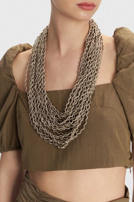 Fabric layered necklace - Beige