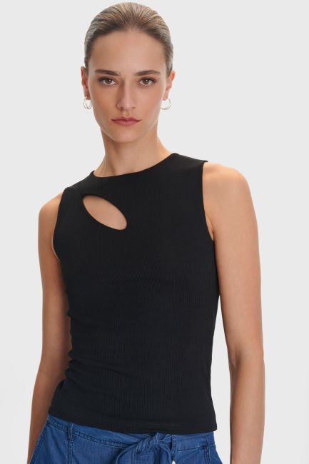 Cut-out sleeveless blouse - Black