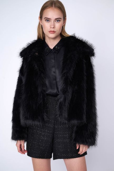Παλτό από συνθετική γούνα - Black