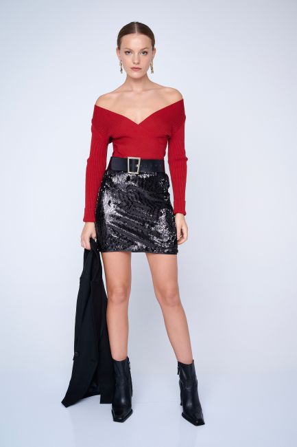 Sequin-embroidered mini skirt - Black