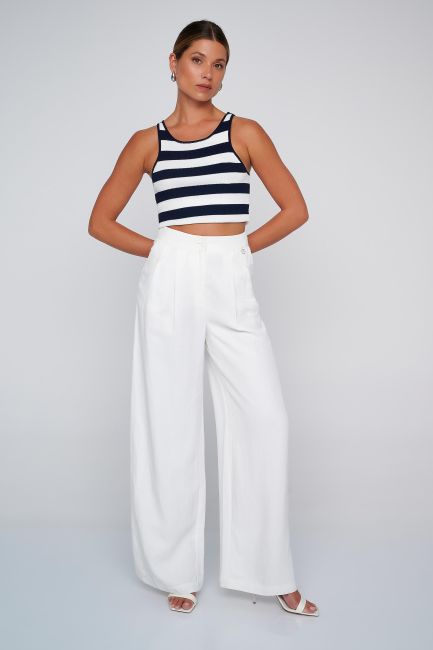 High-waist wide leg trousers - White