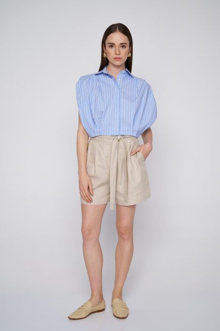 Belted linen shorts - Natural
