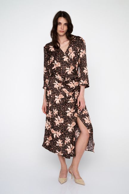 Floral dress in satin texture - Multicolor