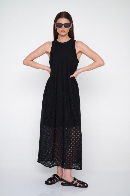 Sleeveless perforated dress - Black