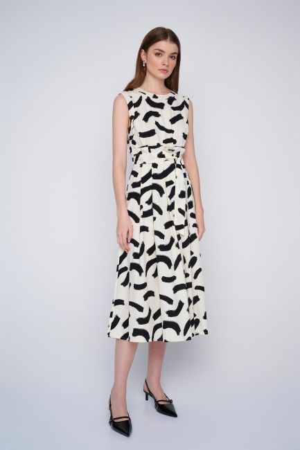Φόρεμα midi με abstract print - Natural