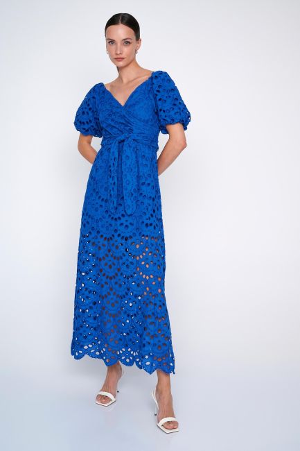 Φόρεμα μακρύ με broderie - Royal blue